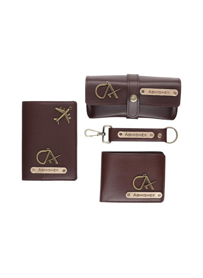 AICA Personalised Name CA Chartered Accountant Leather Wallet Gift Set for Men - Gift for CA Chartered Accountant - Darkbrown - Image 1