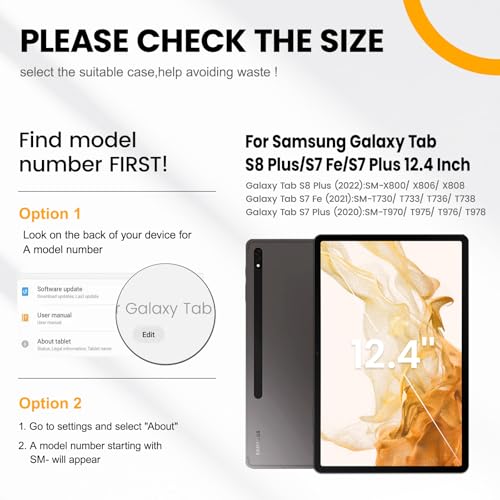Timecity Case for Samsung Galaxy Tab S8 Plus/ S7 FE 5G Case 12.4'' with Screen Protector & 360° Swivel Kickstand & Hand Shoulder Strap for Galaxy Tab S7 FE/ S8 Plus/ S7 Plus 12.4 inch -Black - Image 2