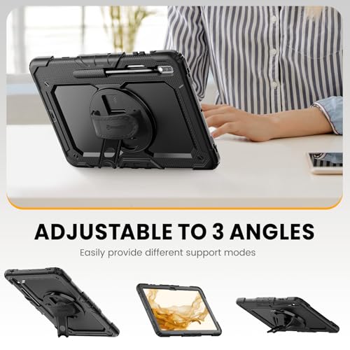 Timecity Case for Samsung Galaxy Tab S8 Plus/ S7 FE 5G Case 12.4'' with Screen Protector & 360° Swivel Kickstand & Hand Shoulder Strap for Galaxy Tab S7 FE/ S8 Plus/ S7 Plus 12.4 inch -Black - Image 5