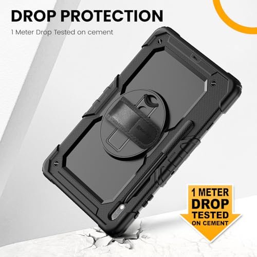 Timecity Case for Samsung Galaxy Tab S8 Plus/ S7 FE 5G Case 12.4'' with Screen Protector & 360° Swivel Kickstand & Hand Shoulder Strap for Galaxy Tab S7 FE/ S8 Plus/ S7 Plus 12.4 inch -Black - Image 3
