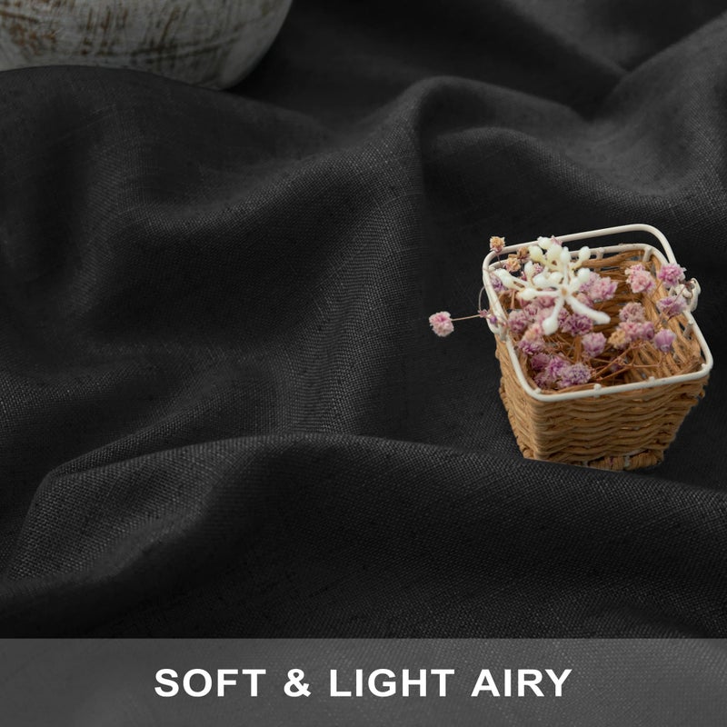 Pitalk Black Cafe Curtains 24 Inch Length Kitchen Window Curtains Sets of 2 Pack Back Tab Top Pocket Tier Light Filtering Semi Sheer Short Linen Curtains for Small Windows Bathroom Garage 30 x 24 Long - Image 3