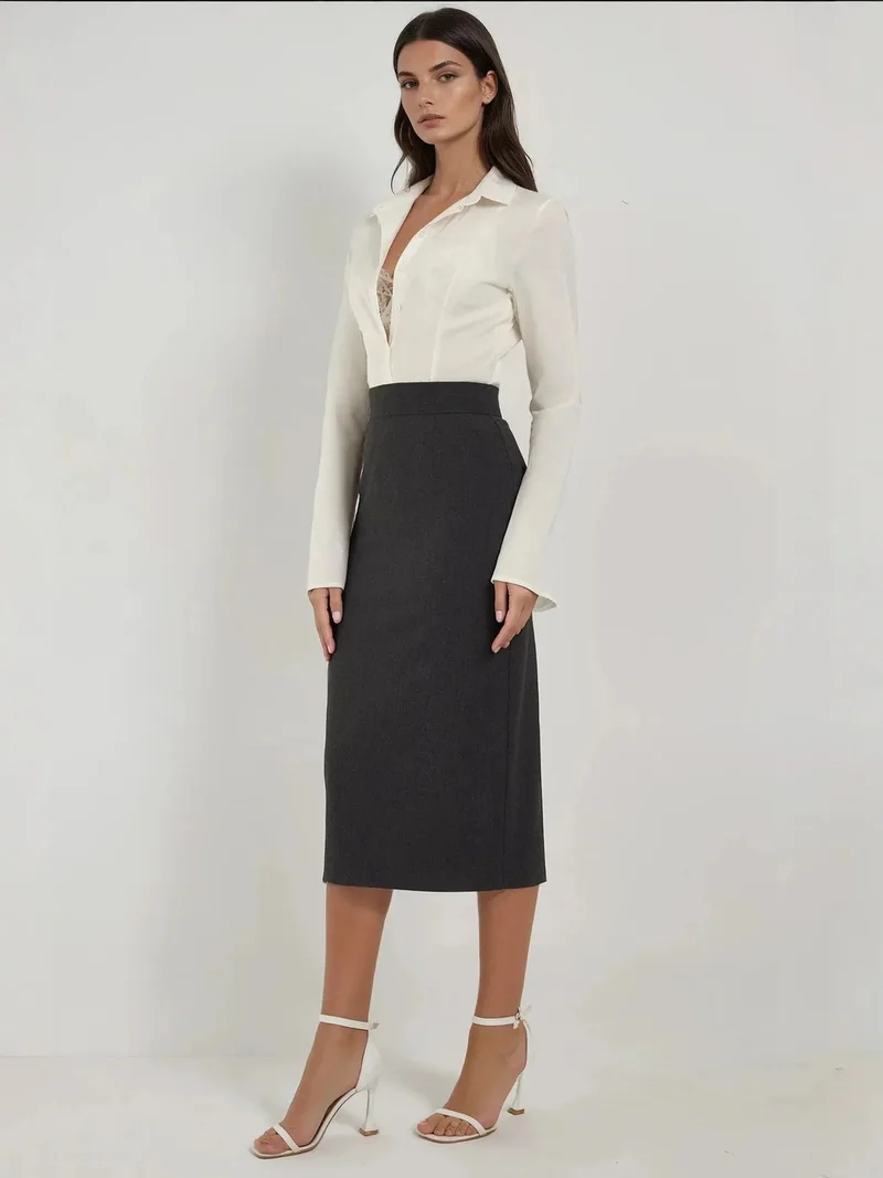 زوبعة تنورة ميدي بخصر مرتفع