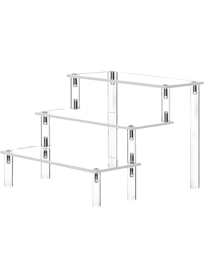 Acrylic Display Rack Risers, 3-Tier Transparent Display Stand, Clear Cupcake Stand Holder, Ladder Display Rack Cartoon Jewelry Perfume Display Stand Organizer for Collections & Decoration
