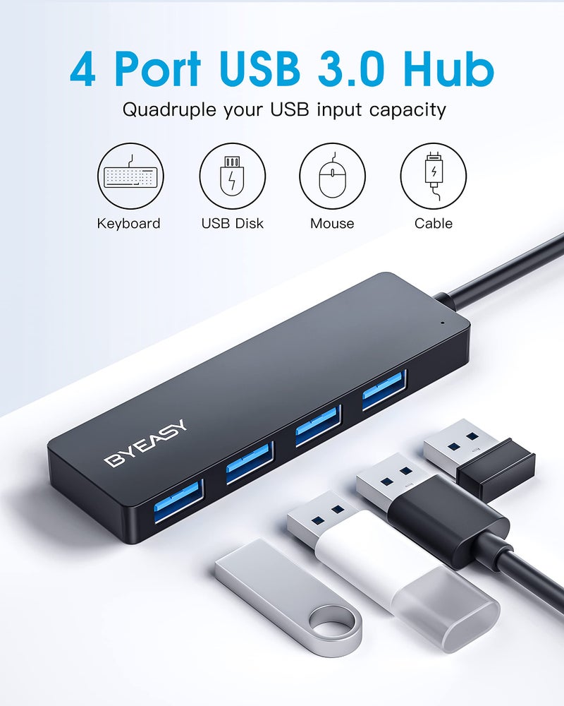 BYEASY USB Hub, BYEASY 4 Port USB 3.0 Ultra Slim Portable Data Hub Applicable for iMac Pro, MacBook Air, Mac Mini/Pro, Surface Pro, Notebook PC, Laptop, USB Flash Drives,&Mobile HDD (Leather Black) - Image 2