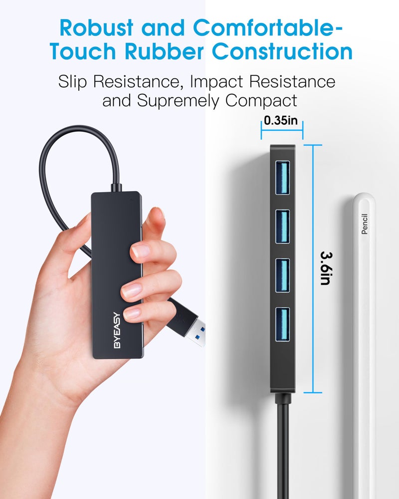BYEASY USB Hub, BYEASY 4 Port USB 3.0 Ultra Slim Portable Data Hub Applicable for iMac Pro, MacBook Air, Mac Mini/Pro, Surface Pro, Notebook PC, Laptop, USB Flash Drives,&Mobile HDD (Leather Black) - Image 4