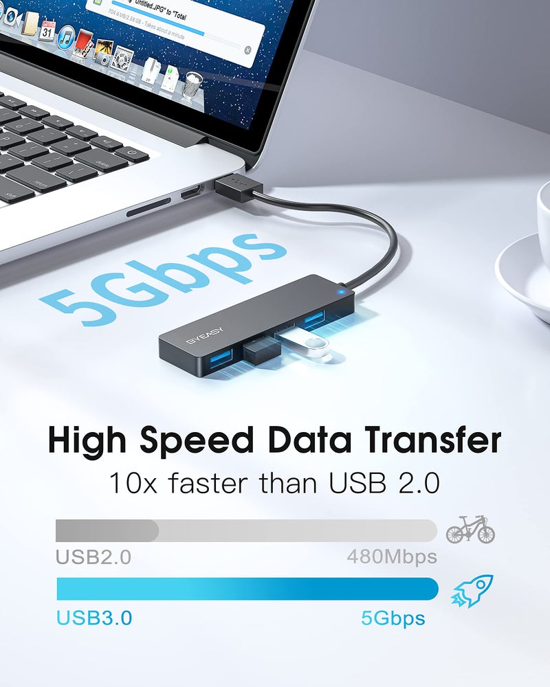 BYEASY USB Hub, BYEASY 4 Port USB 3.0 Ultra Slim Portable Data Hub Applicable for iMac Pro, MacBook Air, Mac Mini/Pro, Surface Pro, Notebook PC, Laptop, USB Flash Drives,&Mobile HDD (Leather Black) - Image 3