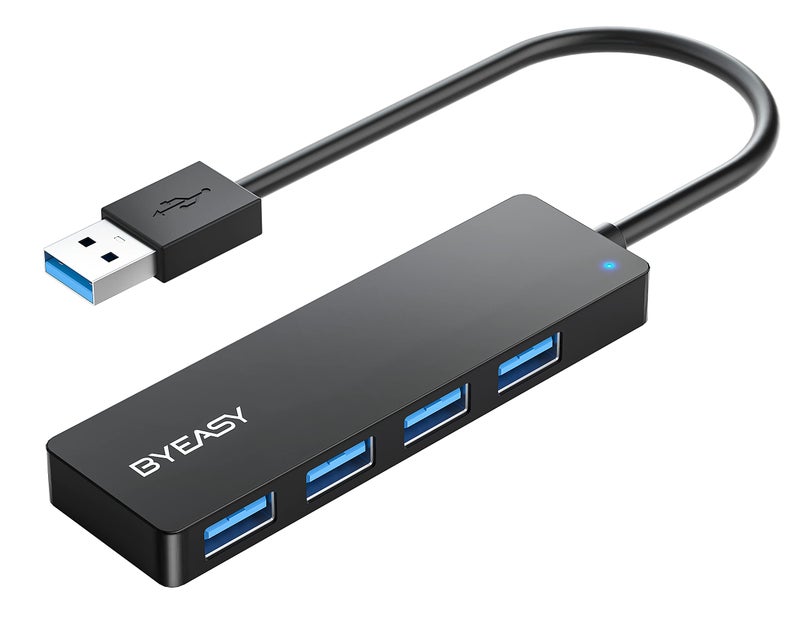 BYEASY USB Hub, BYEASY 4 Port USB 3.0 Ultra Slim Portable Data Hub Applicable for iMac Pro, MacBook Air, Mac Mini/Pro, Surface Pro, Notebook PC, Laptop, USB Flash Drives,&Mobile HDD (Leather Black) - Image 1