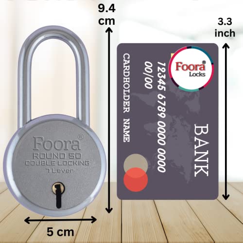 Foora Small Lock and Keys, Round 50mm Long Neck Shackle Padlock, Double Locking 7 Lever, Door Lock for Home, Gate Lock, Shutter Lock, with 5 Keys - Image 5
