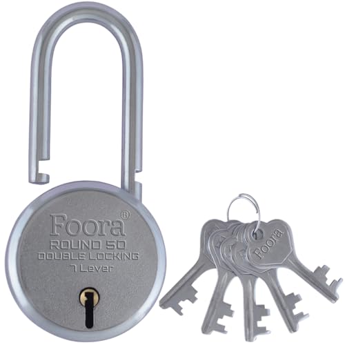 Foora Small Lock and Keys, Round 50mm Long Neck Shackle Padlock, Double Locking 7 Lever, Door Lock for Home, Gate Lock, Shutter Lock, with 5 Keys - Image 4