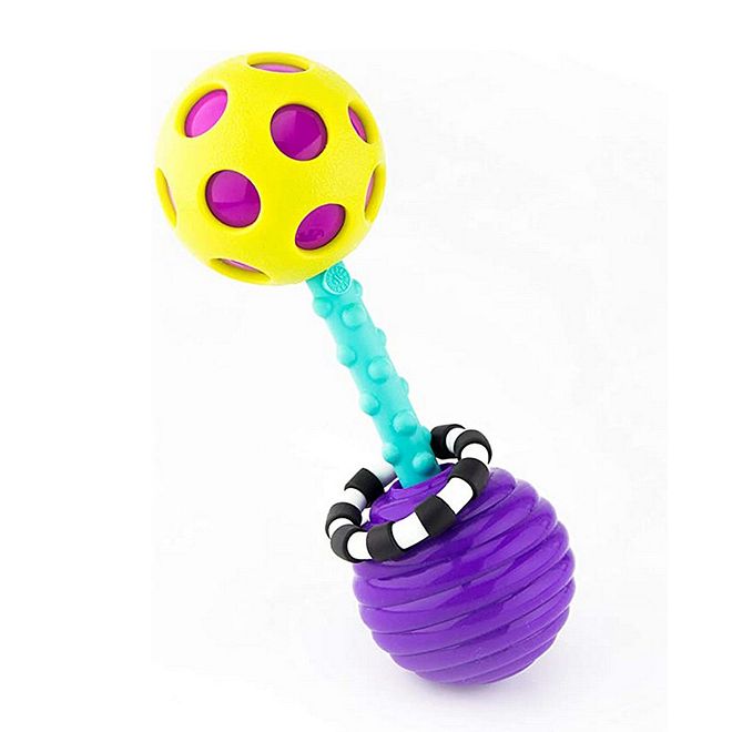 Sassy Bend & Flex Barbell Baby Rattle - Easy Grasp, Stimulates Vision & Auditory Awareness, Dishwasher Safe, 0M+