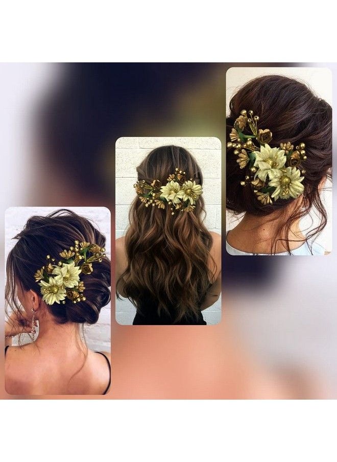Hair Flare - Women Artificial Rose Flower Made Hair Accessories And Hair Pin For Women 2166 Gold Pack Of 1 - Image 1