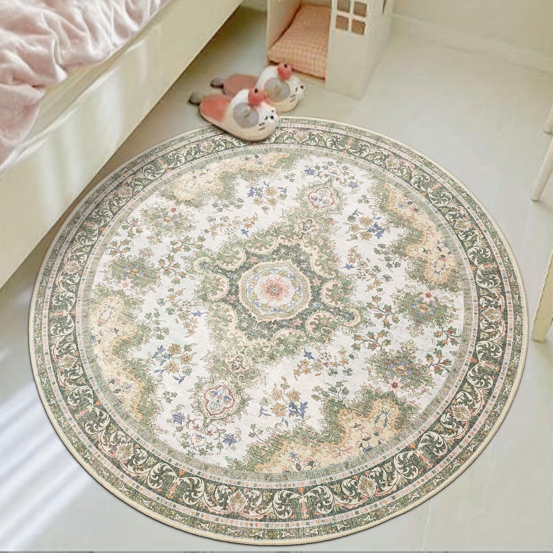Castage Green Round Rug 4ft,Circle Washable Area Rugs for Bedroom Bathroom Entryway,Small Boho Vintage Bohemian Distressed Oriental Floral Carpet Non Slip,Sage Floral - Image 4