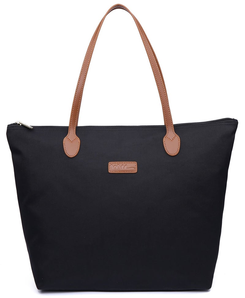 NNEE Water Resistant Light Weight Nylon Tote Bag Handbag - Large Size, Black - Image 1