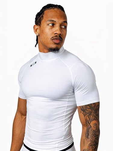 NXT NXTRND Nxtrnd Mens Turtleneck Compression TShirt Short Sleeve Mock Neck White Large - Image 3