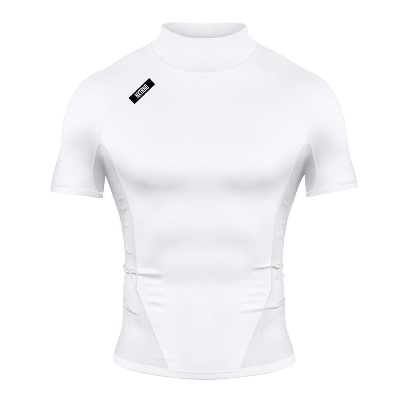 NXT NXTRND Nxtrnd Mens Turtleneck Compression TShirt Short Sleeve Mock Neck White Large - Image 2