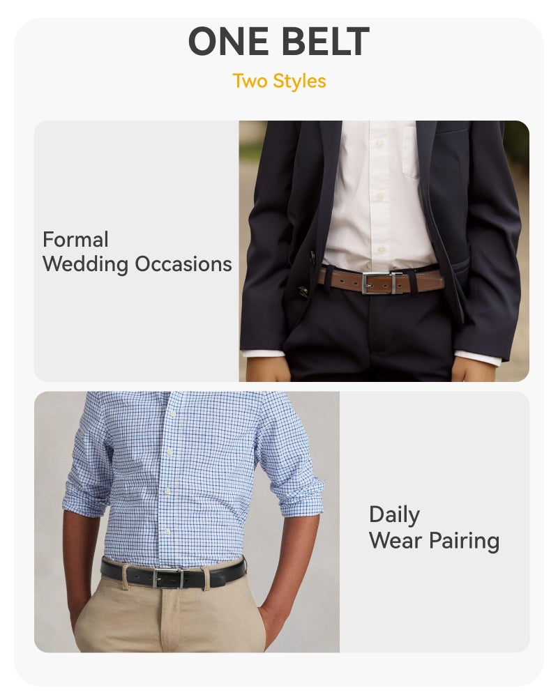 CHAOREN Boys Belt, Most Size Kids 1 1/4" Dress Reversible Belt for Youth - One Leather Belt Two Style - Image 2