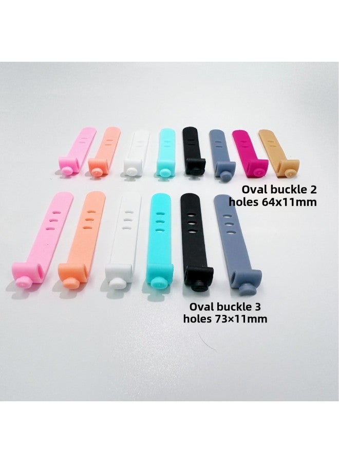 Data Cable Storage Belt 2-hole 3-hole Earphone Soft Rubber Strap Winder Wire Organizer Silicone Cable Tie Protective Cover-Color:Mixed Color (73mm3 Hole Oval Buckle)