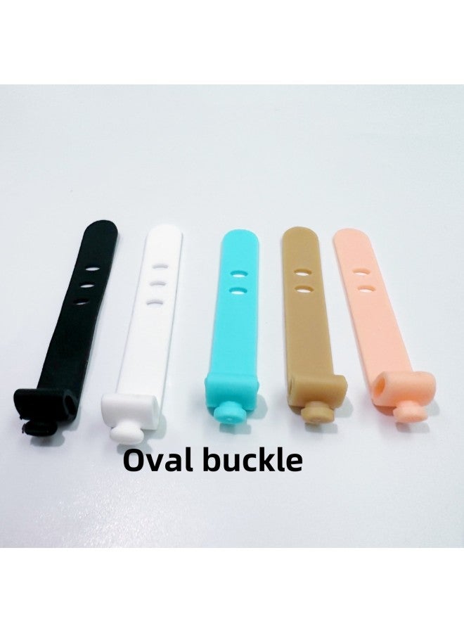 Data Cable Storage Belt 2-hole 3-hole Earphone Soft Rubber Strap Winder Wire Organizer Silicone Cable Tie Protective Cover-Color:Mixed Color (73mm3 Hole Oval Buckle)