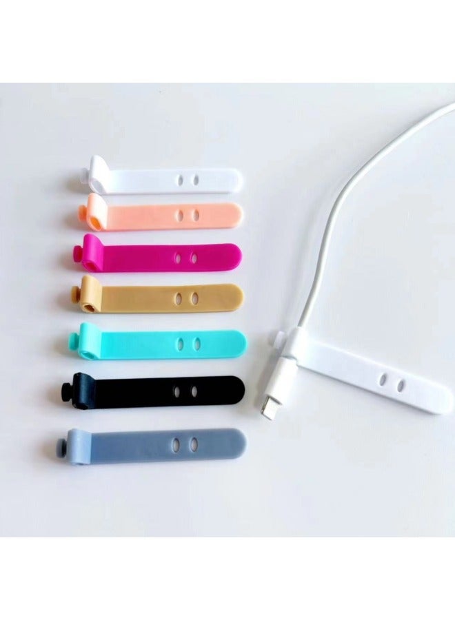 Data Cable Storage Belt 2-hole 3-hole Earphone Soft Rubber Strap Winder Wire Organizer Silicone Cable Tie Protective Cover-Color:Mixed Color (73mm3 Hole Oval Buckle)