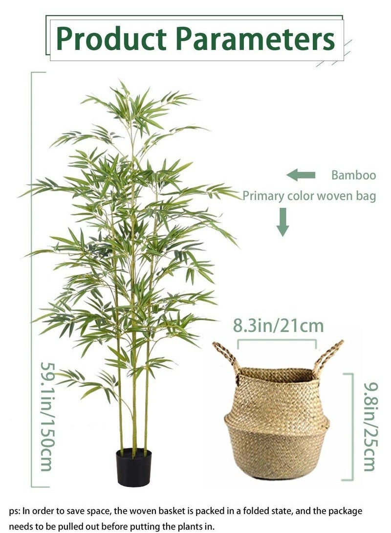 XiuWoo 150CM Artificial Tree Fake Plant Pot Artificial Tree Decorative Greenery Belt Realistic Green Bamboo and Plastic Pot Home Decor Office Indoor Outdoor Balcony Living Room  - Image 2