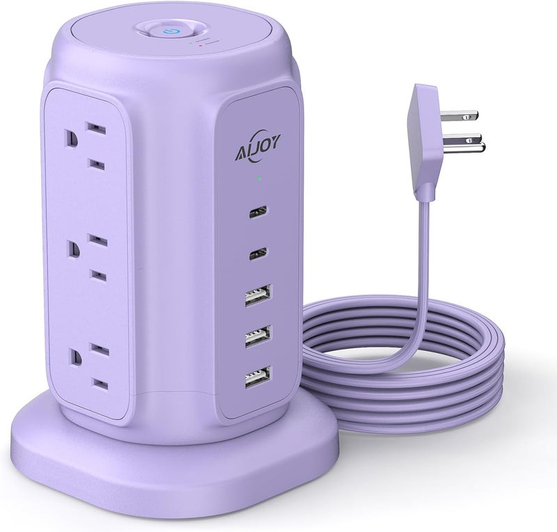 ايجوي برج مقبس طاقة مسطح مع 9 منافذ تيار متردد و5 منافذ USB | محطة شحن USB مع حماية 1200 جول، سلك تمديد بطول 6 أقدام لضروريات الشقة، إكسسوارات مكتبية للنساء - Image 1
