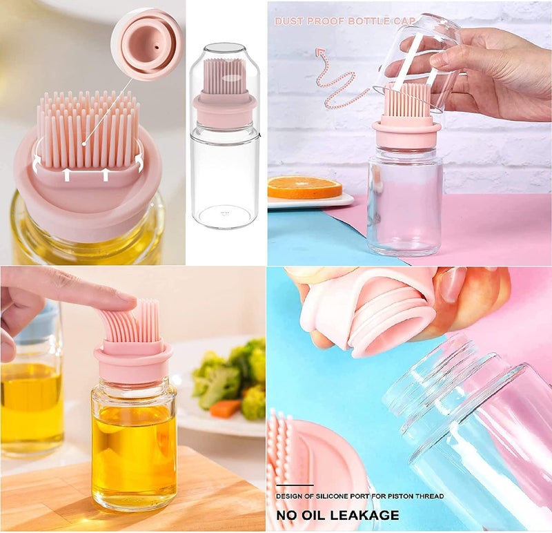NETXE Oil Bottle with Silicone Brush Head Oil Return Tank Design Transparent Glass Bottle and Dust Cover for Olive Oil Vinegar Salad Dressing with Brush Dispenser Bottle Assorted Colour - Image 5