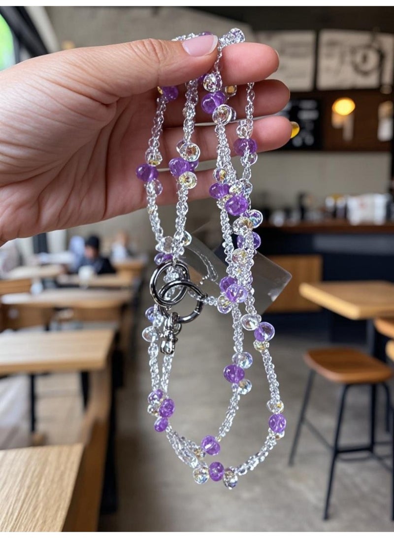 NIBEMINENT Beaded Phone Lanyard, Anti Lost Removable Wrist Strap, Light Luxury Water Droplet Crystal Bracelet Pendant, Phone Keychain Lanyard,Light Purple