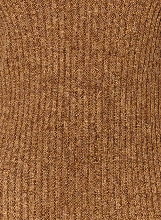 trendyol Camel Midi Knitwear Soft Textured Polo Neck Dress TWOAW24EL00026 - Image 5