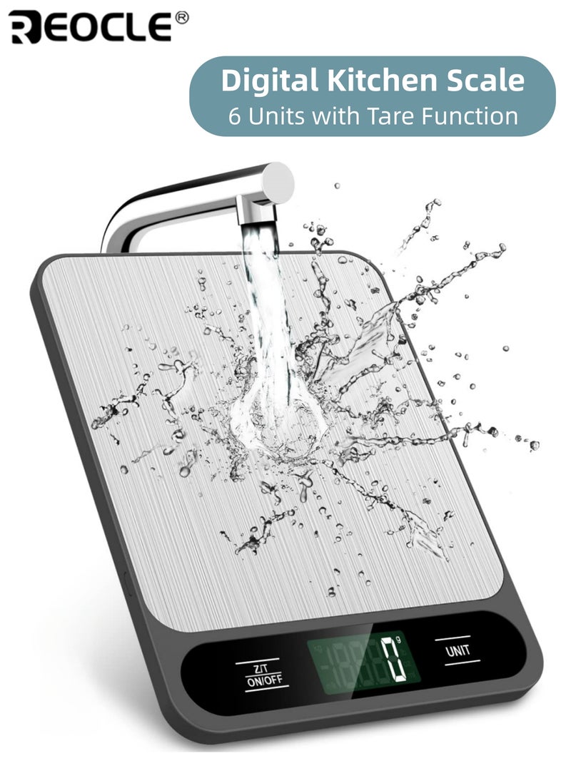 REOCLE Digital Kitchen Scale with 1g Precision and Stainless Steel Platform Electronic Food Scale with Easy Clean Design and Tare Function for Baking Cooking Weight Management - Image 1