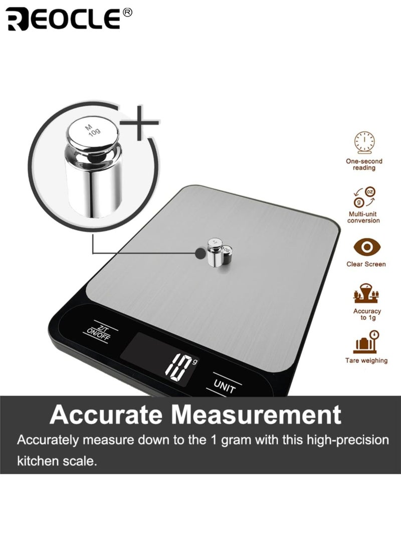 REOCLE Digital Kitchen Scale with 1g Precision and Stainless Steel Platform Electronic Food Scale with Easy Clean Design and Tare Function for Baking Cooking Weight Management - Image 2