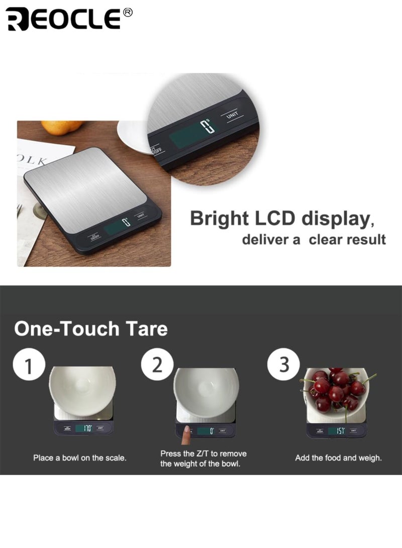 REOCLE Digital Kitchen Scale with 1g Precision and Stainless Steel Platform Electronic Food Scale with Easy Clean Design and Tare Function for Baking Cooking Weight Management - Image 5