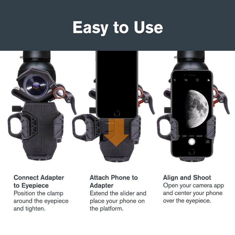 سلسترون محول الهاتف الذكي العالمي Celestron 81055 NexYZ ذو 3 محاور، تصميم حاصل على براءة اختراع - يعمل مع التلسكوبات ومناظير التركيز والمناظير الثنائية والمجاهر، أسود - Image 3