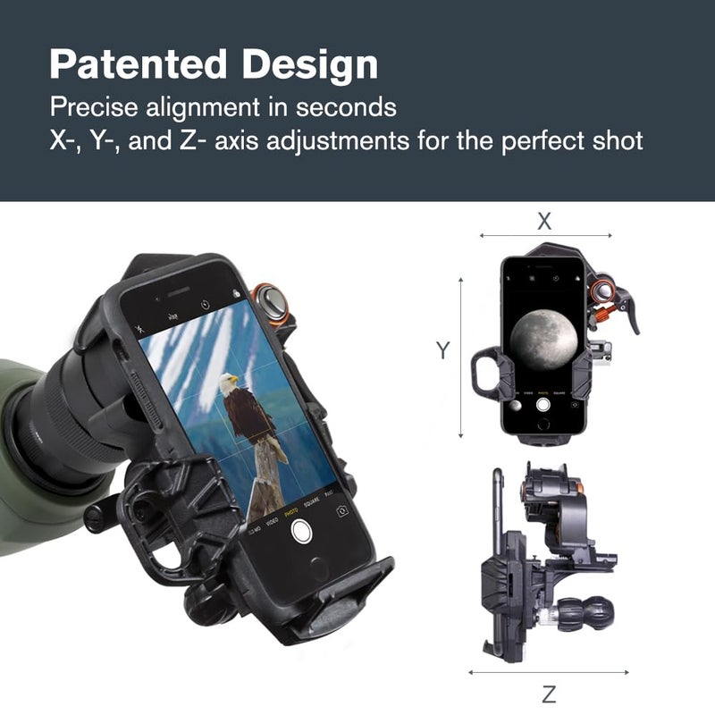 سلسترون محول الهاتف الذكي العالمي Celestron 81055 NexYZ ذو 3 محاور، تصميم حاصل على براءة اختراع - يعمل مع التلسكوبات ومناظير التركيز والمناظير الثنائية والمجاهر، أسود - Image 4
