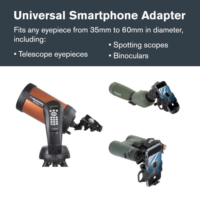 سلسترون محول الهاتف الذكي العالمي Celestron 81055 NexYZ ذو 3 محاور، تصميم حاصل على براءة اختراع - يعمل مع التلسكوبات ومناظير التركيز والمناظير الثنائية والمجاهر، أسود - Image 2