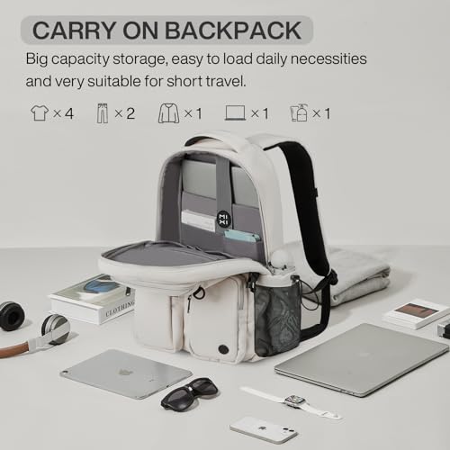 mixi Travel Laptop Backpack, Lightweight Durable School Bookbag Men Woman 15.6" Computer Bag, Water Resistant Outdoor Hiking Backpacks With Multifunction Pockets, 17 Inch, Beige - Image 2