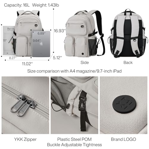 mixi Travel Laptop Backpack, Lightweight Durable School Bookbag Men Woman 15.6" Computer Bag, Water Resistant Outdoor Hiking Backpacks With Multifunction Pockets, 17 Inch, Beige - Image 3