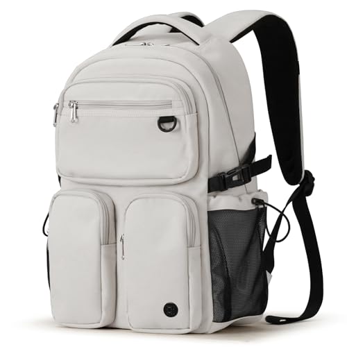 mixi Travel Laptop Backpack, Lightweight Durable School Bookbag Men Woman 15.6" Computer Bag, Water Resistant Outdoor Hiking Backpacks With Multifunction Pockets, 17 Inch, Beige - Image 1