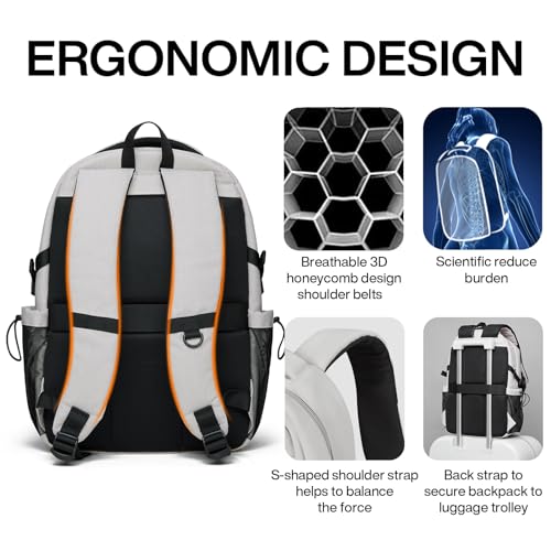 mixi Travel Laptop Backpack, Lightweight Durable School Bookbag Men Woman 15.6" Computer Bag, Water Resistant Outdoor Hiking Backpacks With Multifunction Pockets, 17 Inch, Beige - Image 5
