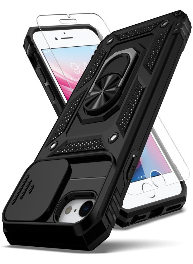 YZOK جراب YZOK لهواتف iPhone SE 2022/الجيل الثالث/2020/الجيل الثاني/iPhone 8/7، مصنوع من مزيج من البولي كربونات الصلب والبولي يوريثين الحراري المرن، أسود اللون، بمواصفات عسكرية، مزود بحامل للسيارة وغطاء لعدسة الكاميرا. - Image 1