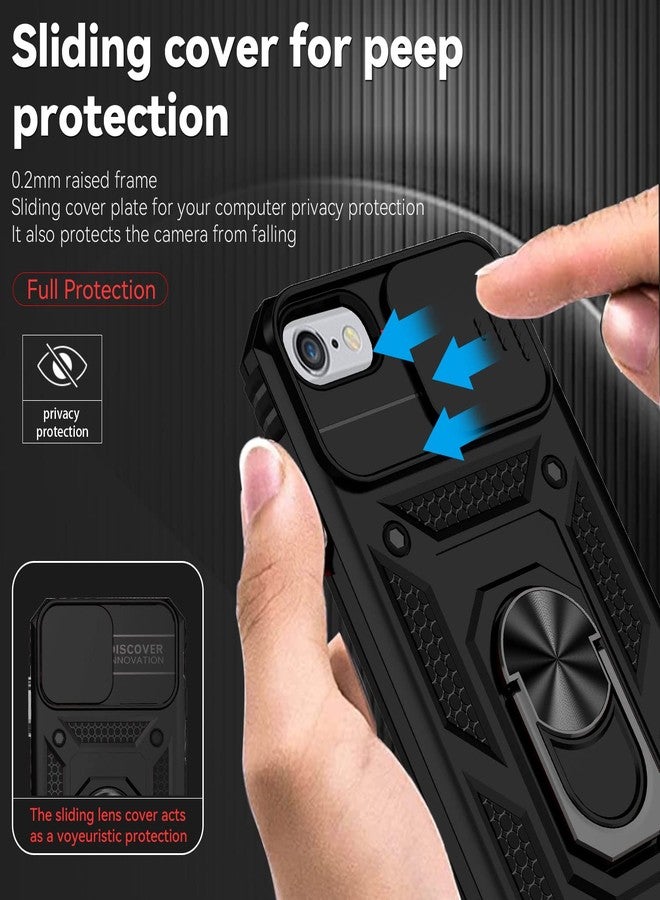YZOK جراب YZOK لهواتف iPhone SE 2022/الجيل الثالث/2020/الجيل الثاني/iPhone 8/7، مصنوع من مزيج من البولي كربونات الصلب والبولي يوريثين الحراري المرن، أسود اللون، بمواصفات عسكرية، مزود بحامل للسيارة وغطاء لعدسة الكاميرا. - Image 4