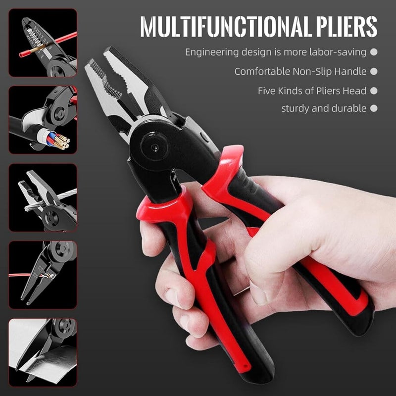 IQS Enterprise 5In1 Multifunctional Wire Stripper Combination Interchangeable Pliers Kit Wire Stripper Wire Crimping Tool Linesman Pliers Cable Cutter Electricians Scissor with Storage Case 1 pcs - Image 3