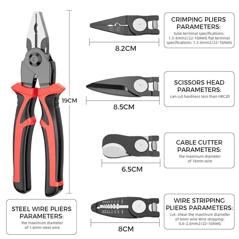 IQS Enterprise 5In1 Multifunctional Wire Stripper Combination Interchangeable Pliers Kit Wire Stripper Wire Crimping Tool Linesman Pliers Cable Cutter Electricians Scissor with Storage Case 1 pcs - Image 2