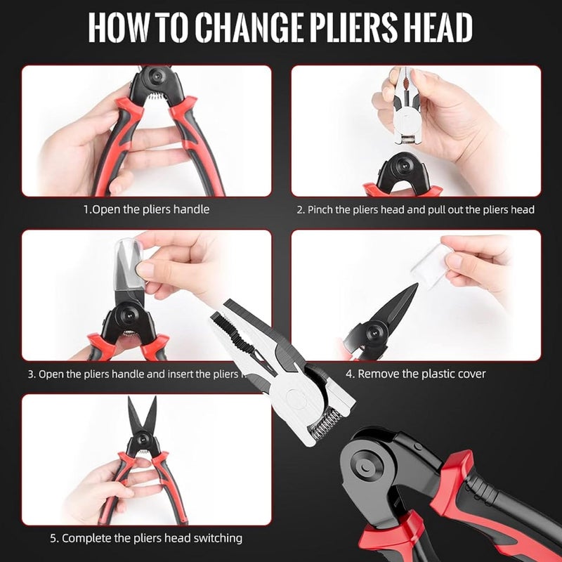 IQS Enterprise 5In1 Multifunctional Wire Stripper Combination Interchangeable Pliers Kit Wire Stripper Wire Crimping Tool Linesman Pliers Cable Cutter Electricians Scissor with Storage Case 1 pcs - Image 4