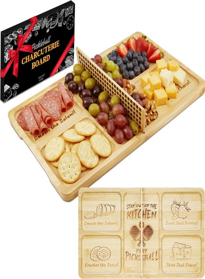 DWATAN Pickleball Court Charcuterie Board with Net, Funny Mother's Day Pickleball Gifts for Mom, 2-in-1 Bamboo Serving Tray & Cutting Board, Pickleball Kitchen Decorations - Image 1