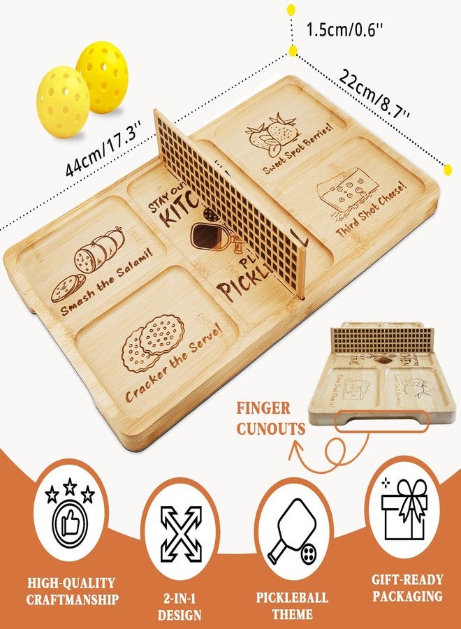 DWATAN Pickleball Court Charcuterie Board with Net, Funny Mother's Day Pickleball Gifts for Mom, 2-in-1 Bamboo Serving Tray & Cutting Board, Pickleball Kitchen Decorations - Image 2