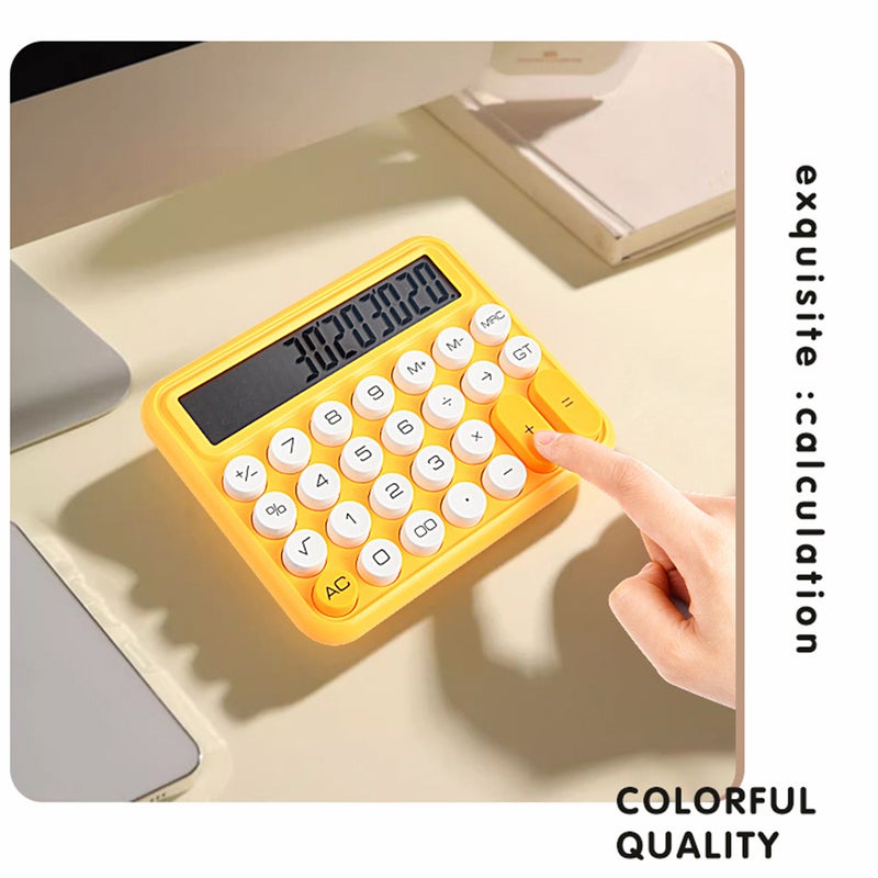Small Yellow Calculator: 12-Digit Large LCD Display, Quiet Mechanical Large Keys - Ergonomic 15-Degree Tilt, Durable ABS Material with Anti-Slip Feet for Office Desk Workspace - Image 5