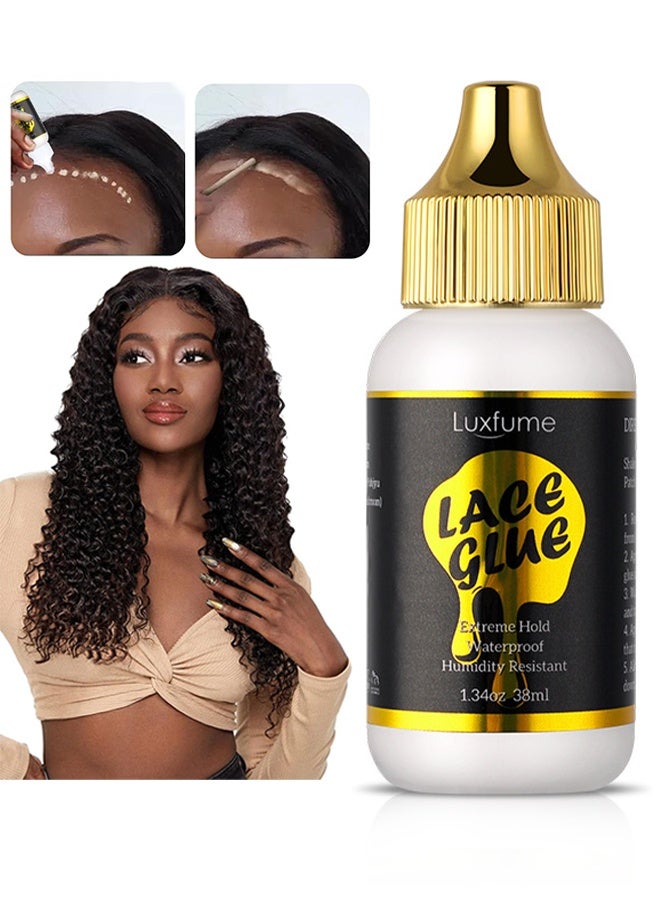 Luxfume Lace Glue, Waterproof & Super Hold, Wig Glue For Front Lace Wig, Fast Drying, No Residue Formula, Waterproof And Oil-Resistant For Hairpiece Closure Frontal Toupee Systems,38ml - Image 1