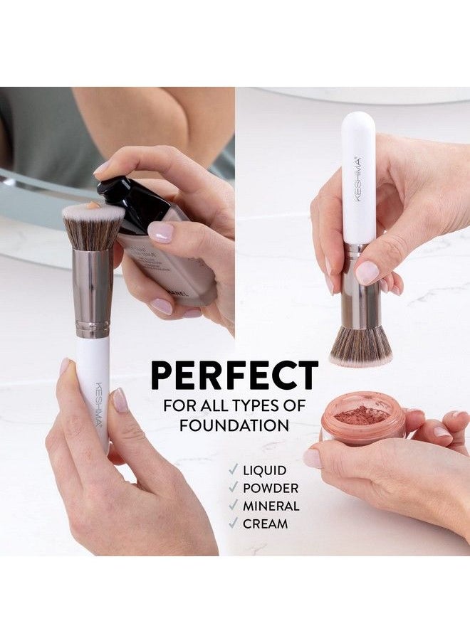 Keshima - Foundation Brush Flat Top Kabuki By Keshima Premium Foundation Brush For Liquid Makeup Cream And Powder Buffing Blending And Face Brush (Regular Size White) - Image 1