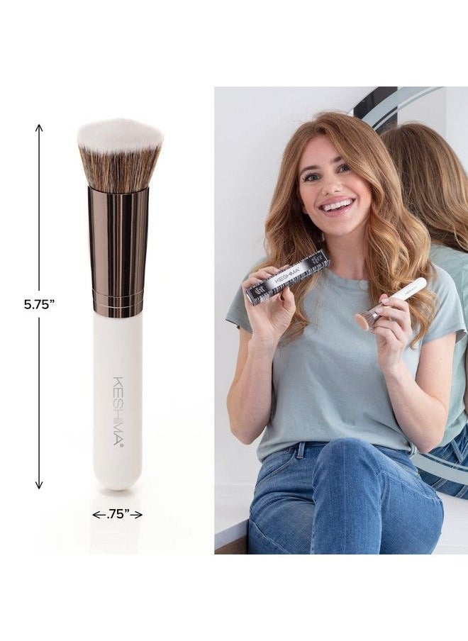 Keshima - Foundation Brush Flat Top Kabuki By Keshima Premium Foundation Brush For Liquid Makeup Cream And Powder Buffing Blending And Face Brush (Regular Size White) - Image 1