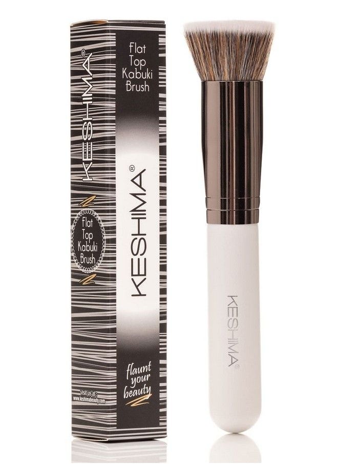 Keshima - Foundation Brush Flat Top Kabuki By Keshima Premium Foundation Brush For Liquid Makeup Cream And Powder Buffing Blending And Face Brush (Regular Size White) - Image 1
